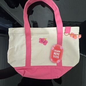 Canvas Mini Tote with Pink Trim and Floral Charm
